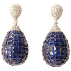 Diamant-Tropfenohrringe mit blauem Saphir aus 14k massivem Gold (zertifiziert)