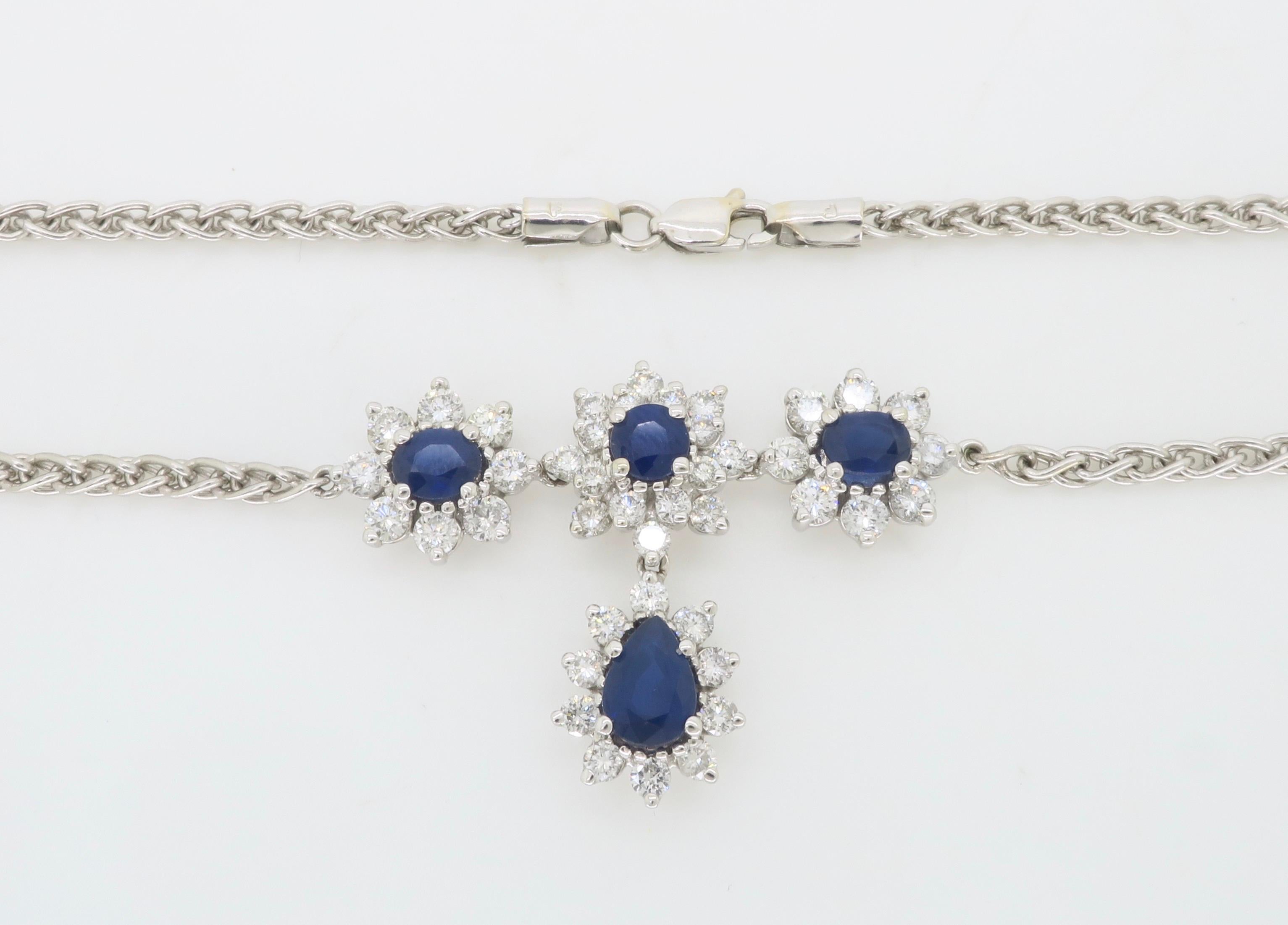 blue sapphire and diamond drop necklace