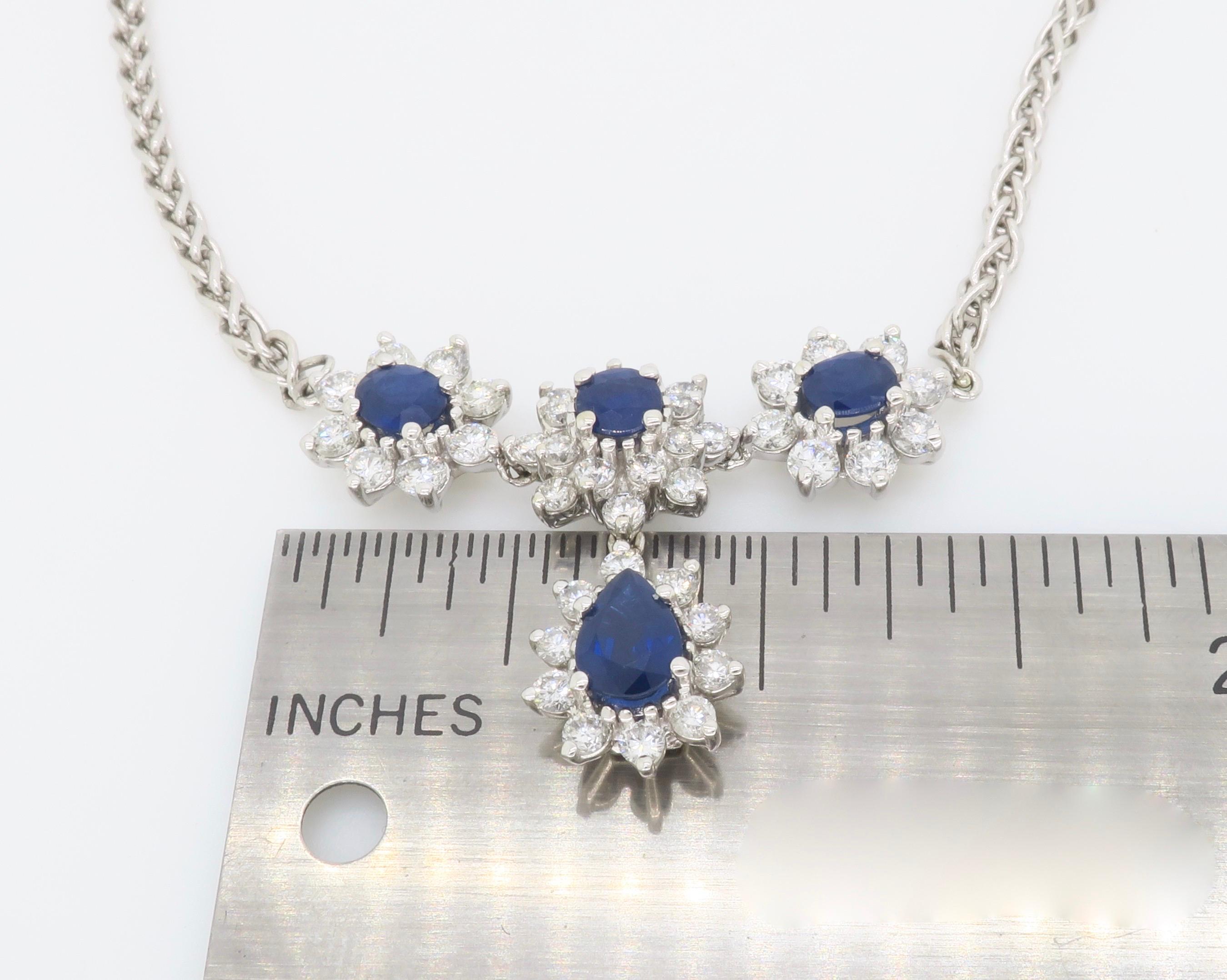 Women's or Men's Blue Sapphire & Diamond Drop Necklace For Sale