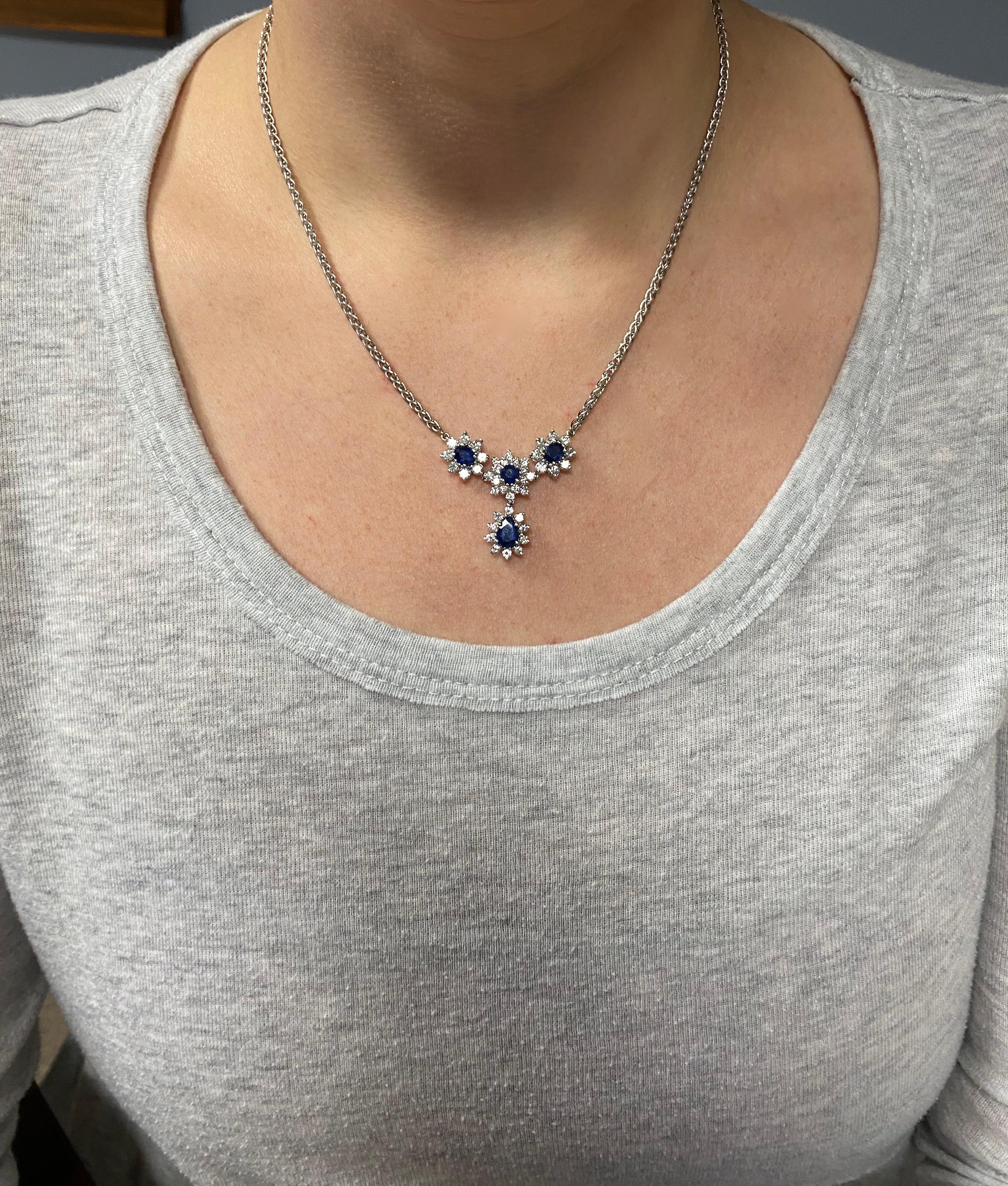 Blue Sapphire & Diamond Drop Necklace For Sale 1