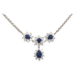 Blue Sapphire & Diamond Drop Necklace
