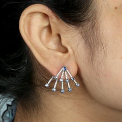 Blue Sapphire & Diamond Ear Jacket Earrings Made In 18k White Gold