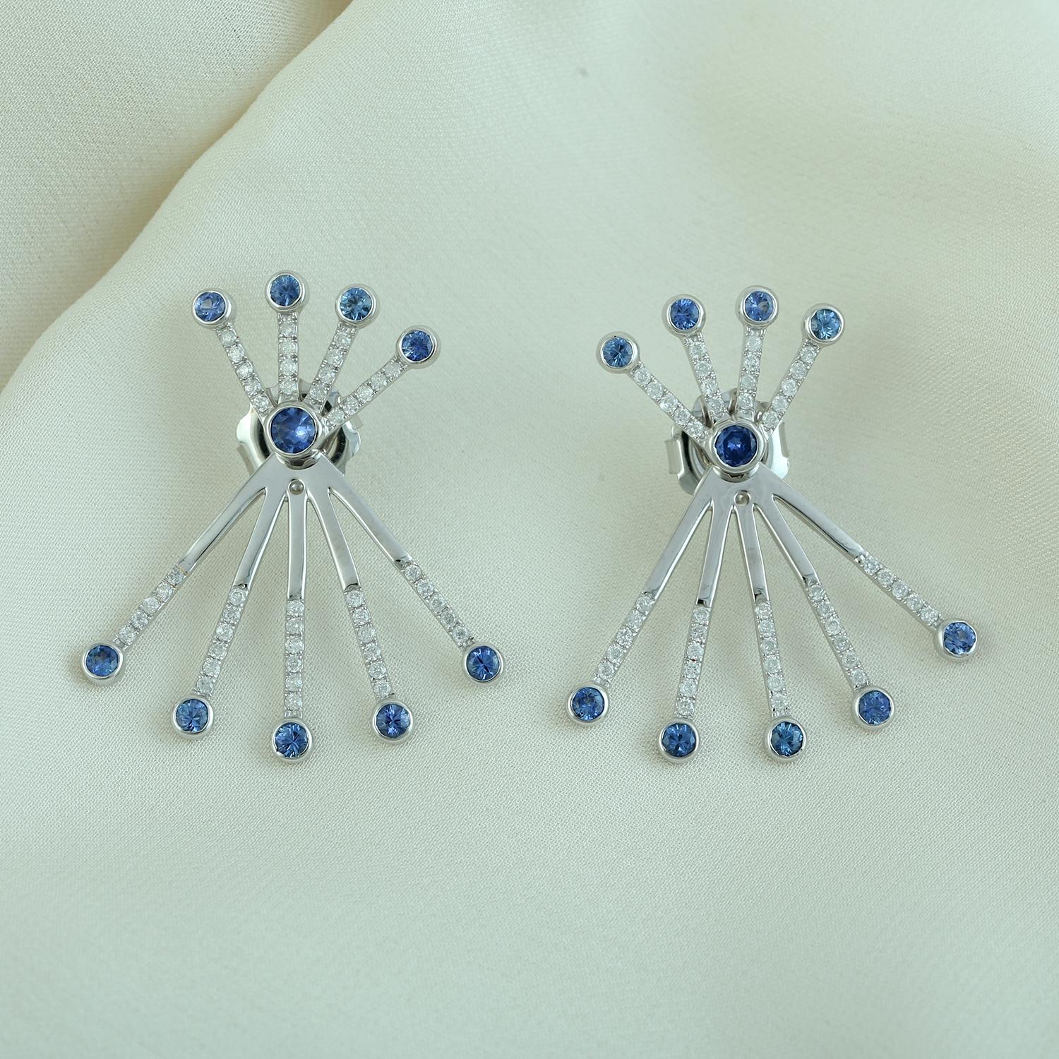 Artigiano Orecchini con zaffiro blu e diamante realizzati in oro bianco 18 carati in vendita