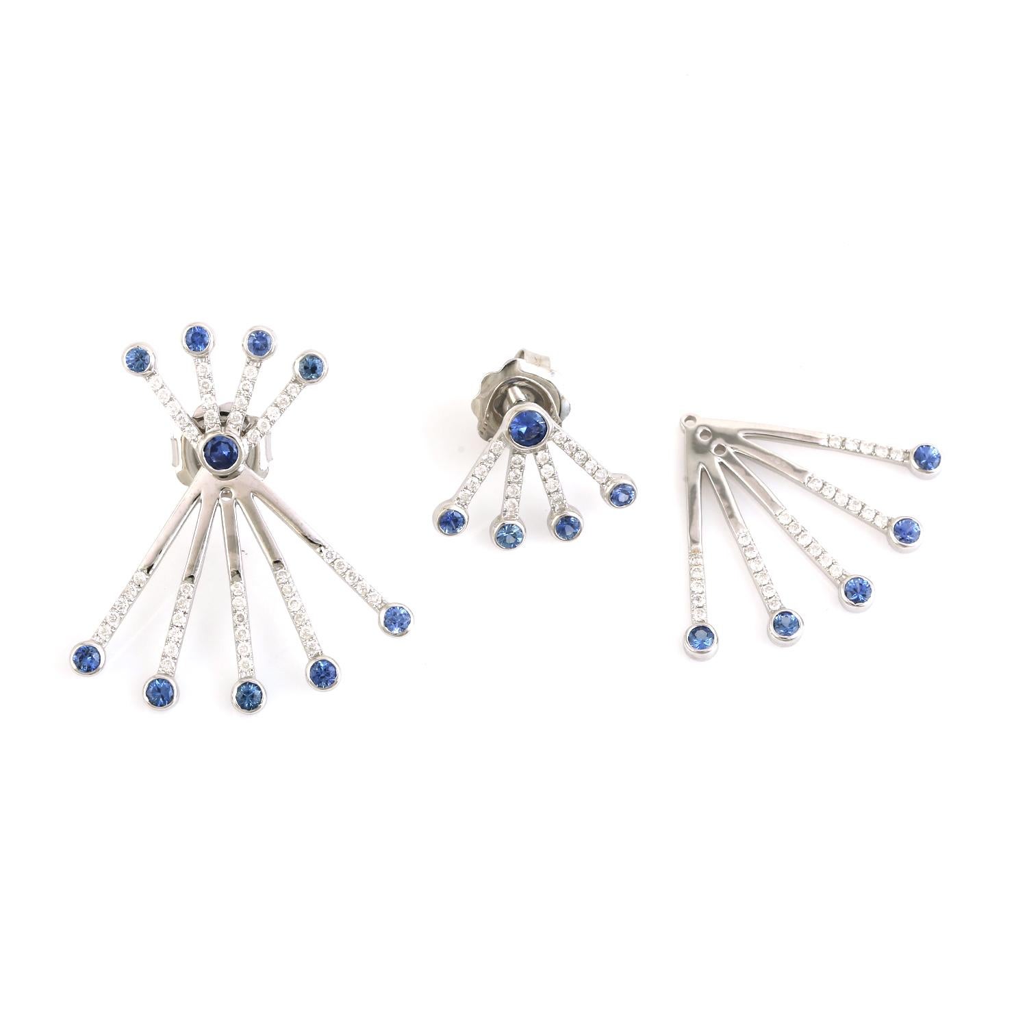Taglio misto Orecchini con zaffiro blu e diamante realizzati in oro bianco 18 carati in vendita