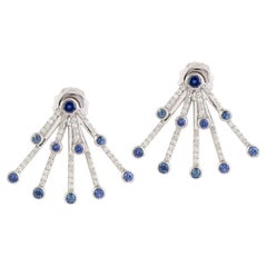 Blue Sapphire & Diamond Ear Jacket Earrings Made In 18k White Gold