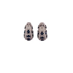 Blue Sapphire and Diamond Earring Studded in 18 Karat White Gold