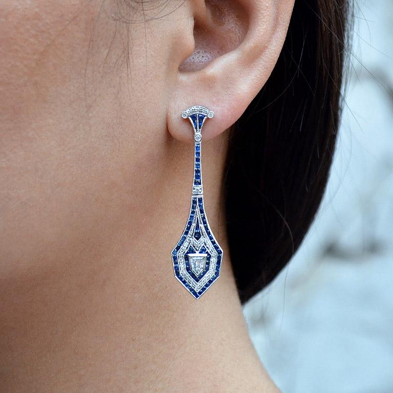Blue Sapphire White Gold Diamond Earrings  3