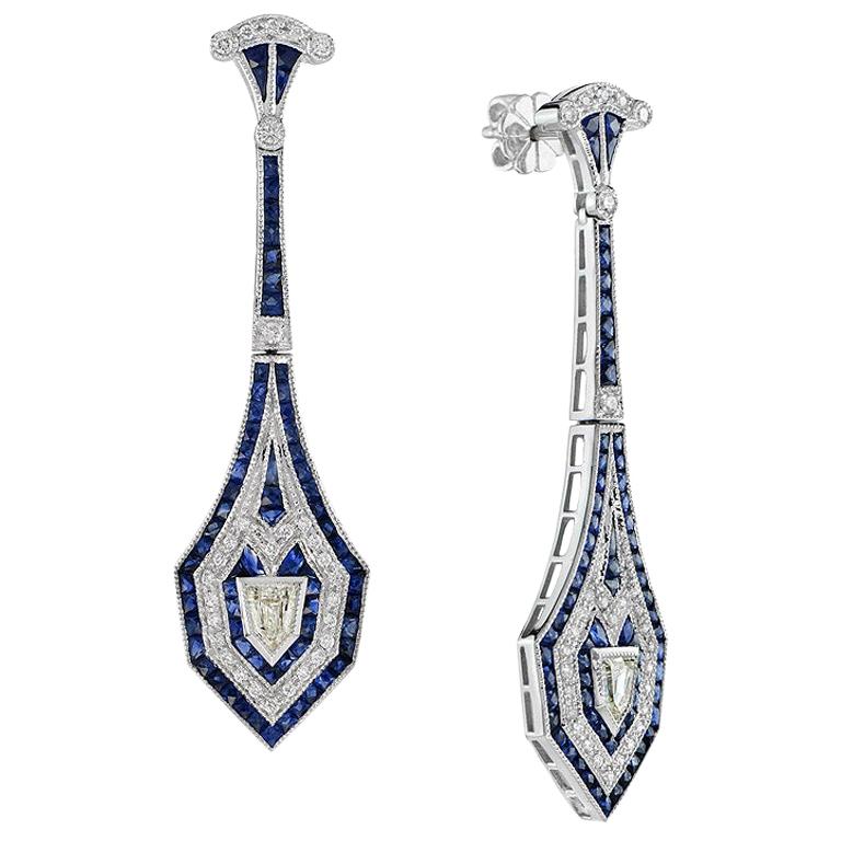 Blue Sapphire White Gold Diamond Earrings 