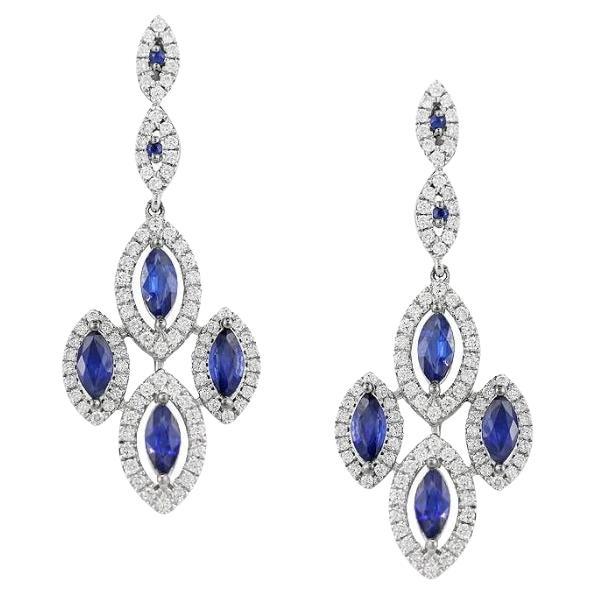 Orecchini di diamanti con zaffiro blu per lei in vendita
