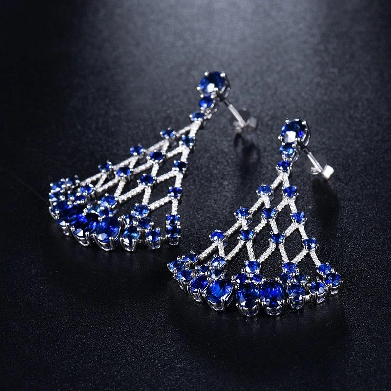 White Gold Diamond Sapphire Earrings  18k White Gold

With  32 Blue Sapphires  and 80 White Diamonds making these earrings a show stopper and will make a ideal gift too.   

In ancient Greece and Rome, kings and queens were convinced that blue