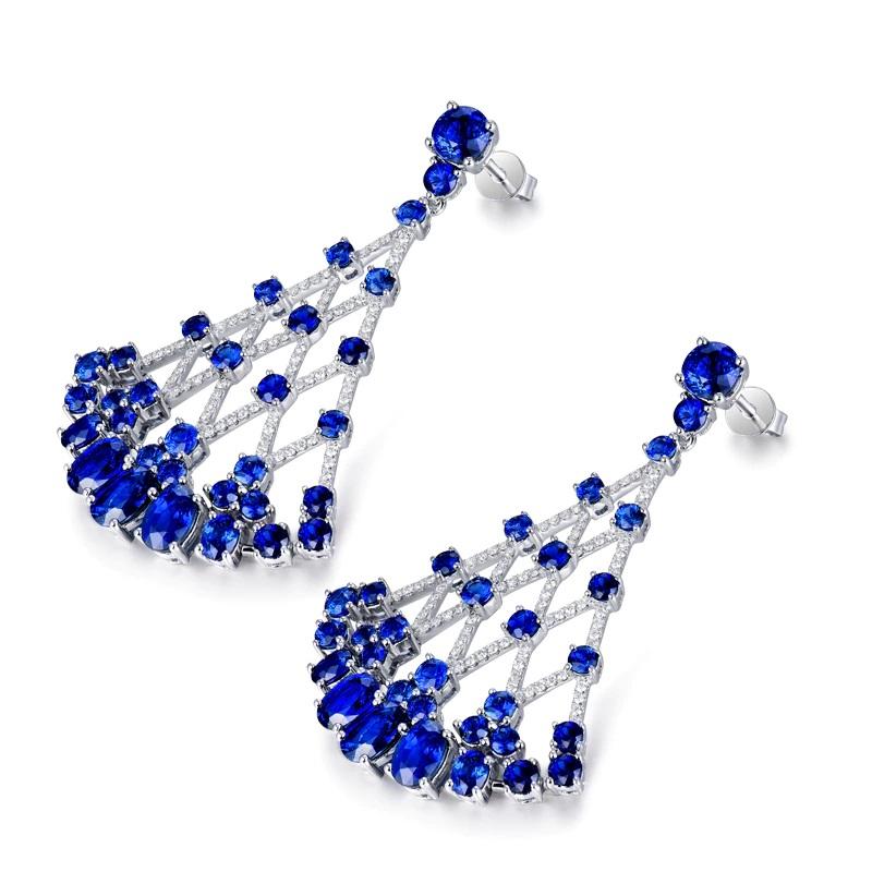 Mixed Cut Blue Sapphire Diamond Earrings For Sale