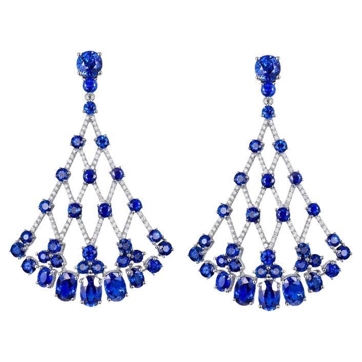 Blue Sapphire Diamond Earrings For Sale