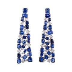 Blue Sapphire & Diamond Earrings Studded in 18k Gold