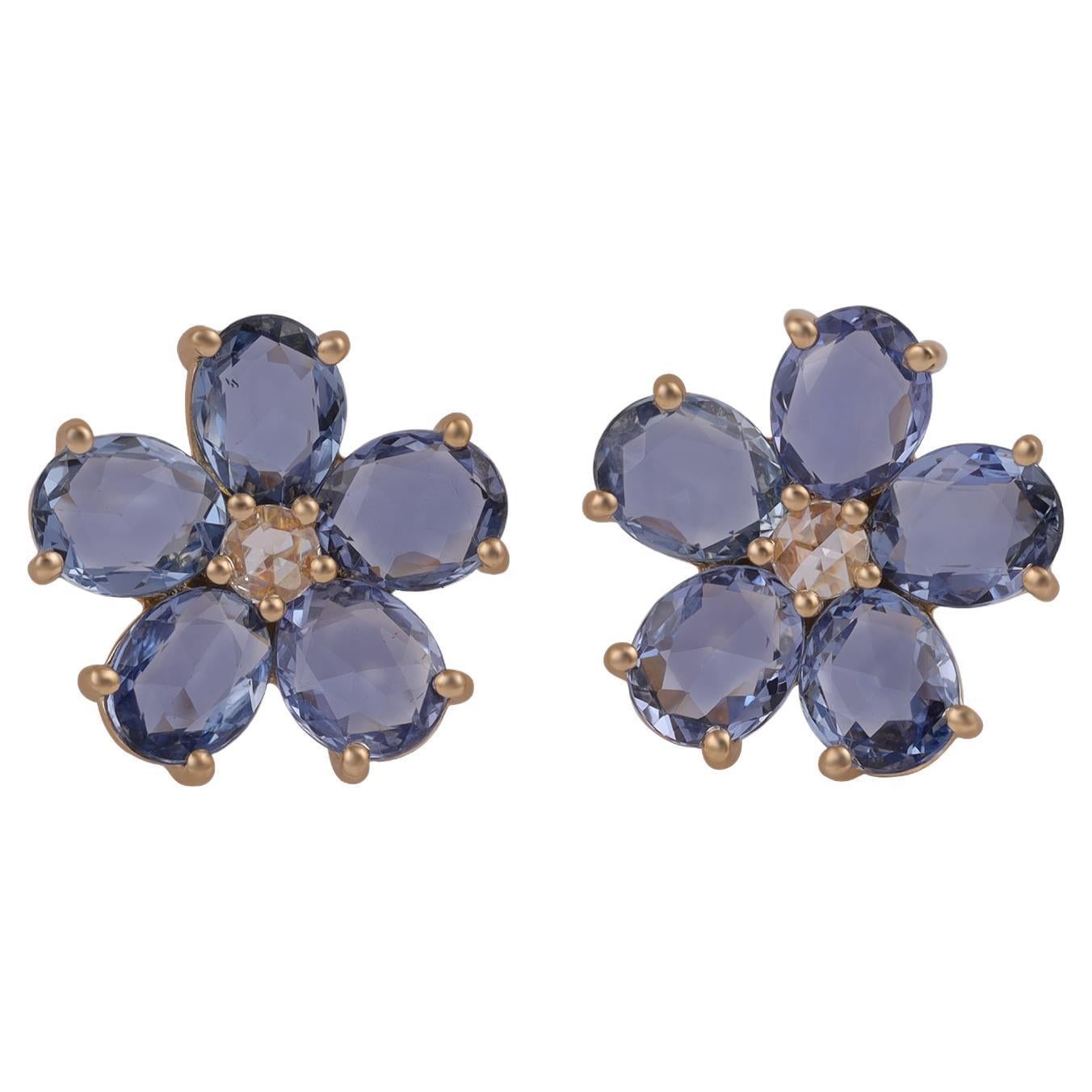 Blue Sapphire & Diamond Earrings Studded in 18k Gold