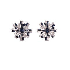 Blue Sapphire & Diamond Earrings Studded in 18k White Gold