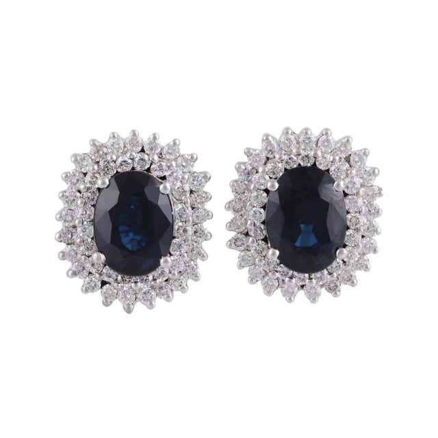 Marquise Cut Blue Sapphire Diamond Stud Earrings in 18K White Gold For ...