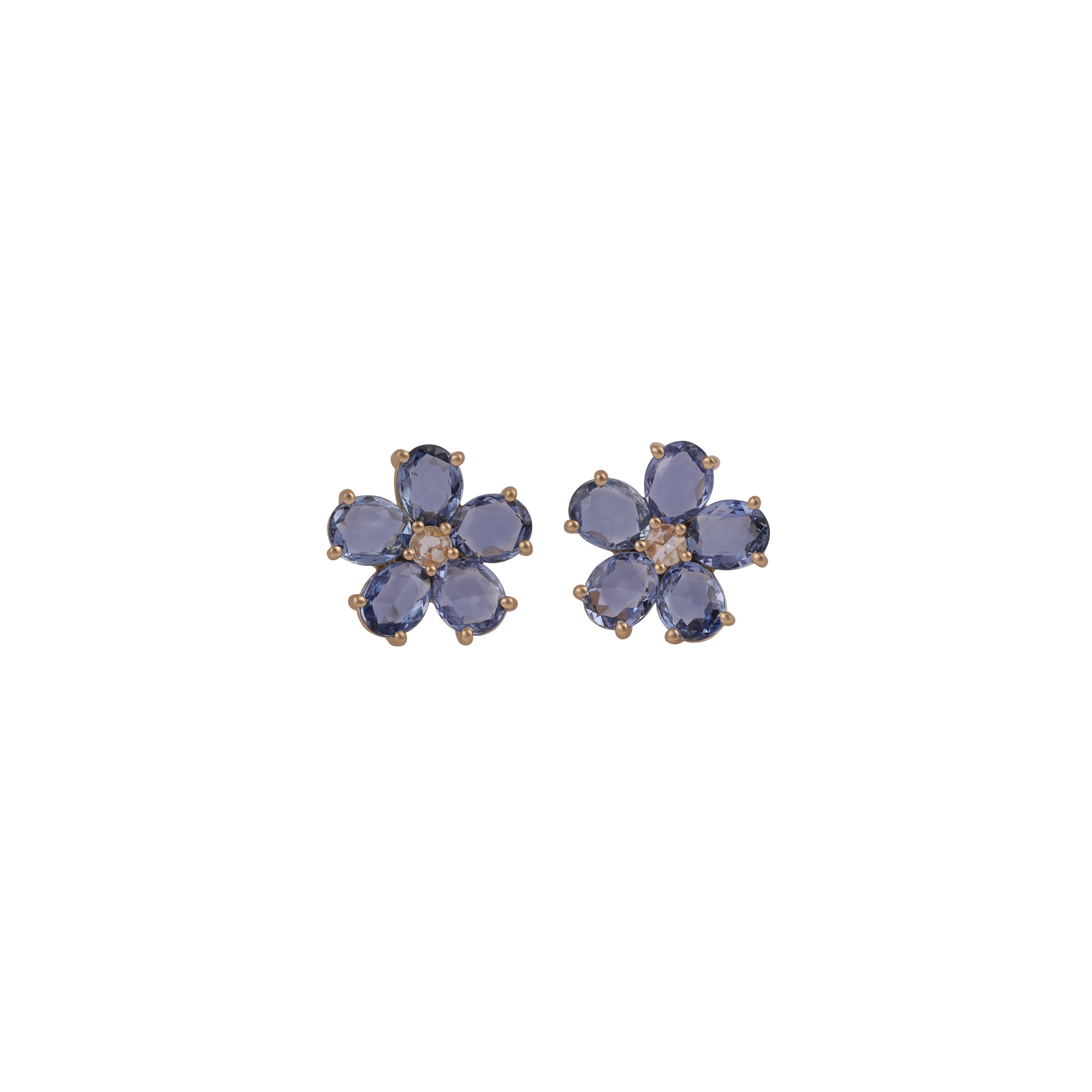 Oval Cut Blue Sapphire & Diamond Earrings Studded in 18k Yellow Gold