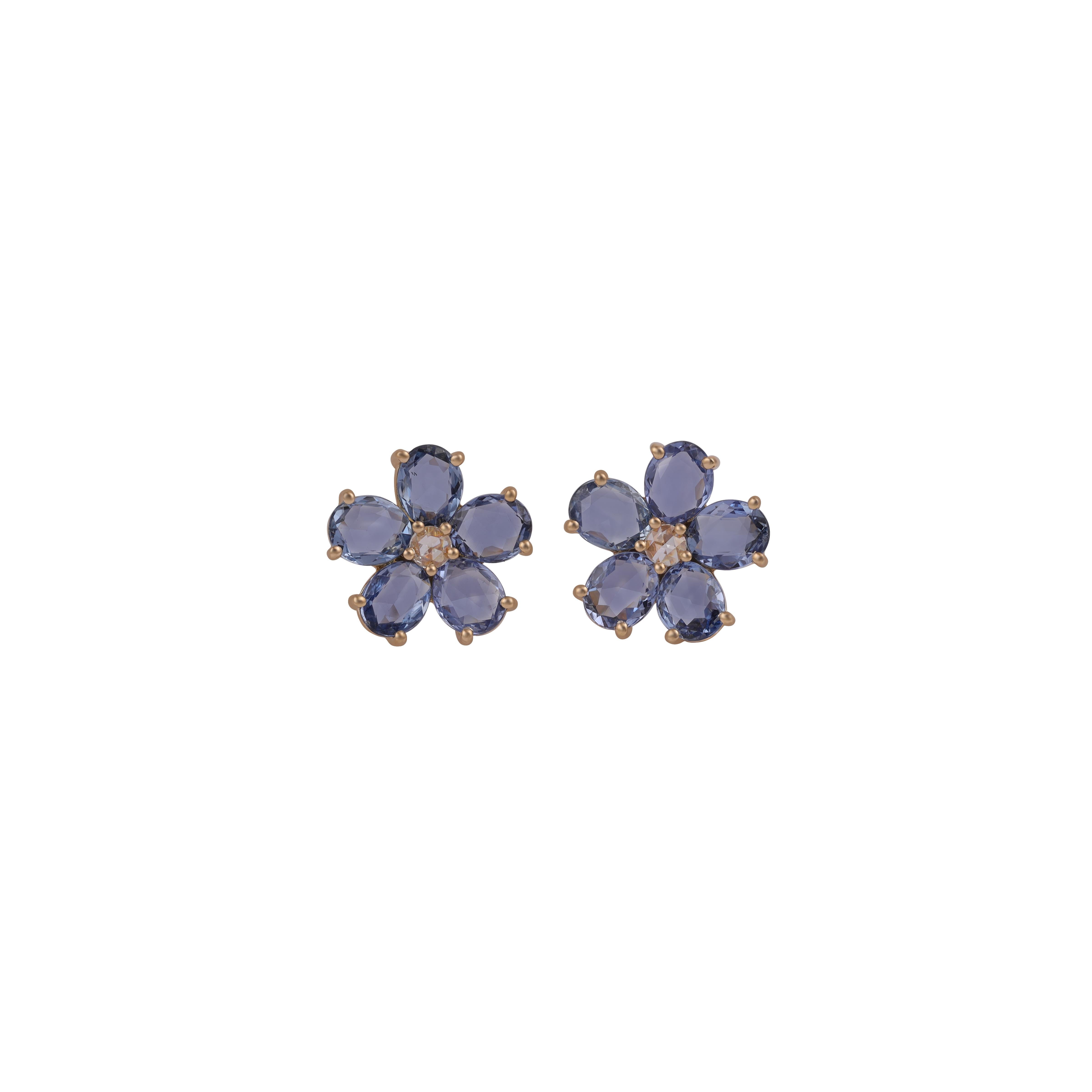 Oval Cut Blue Sapphire & Diamond Earrings Studded in 18k Gold