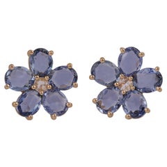 Blue Sapphire & Diamond Earrings Studded in 18k Yellow Gold