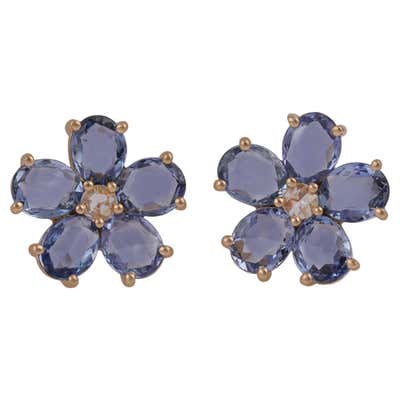 Blue Sapphire and Diamond Earrings Studded in 18k White Gold For Sale ...