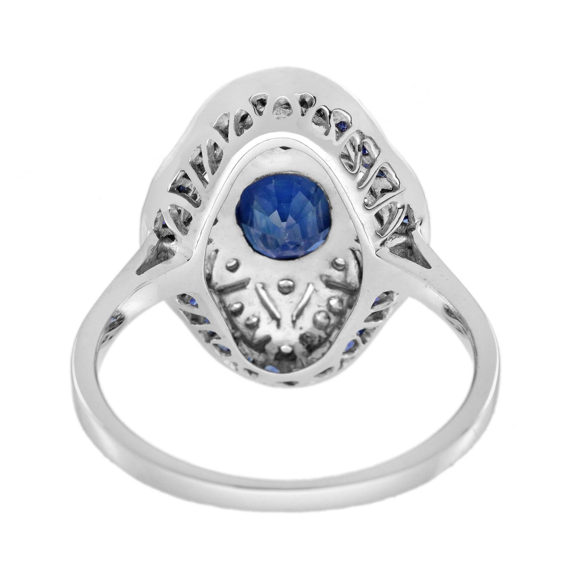 Anello traforato con diamante e zaffiro blu in stile edoardiano in oro bianco 18 carati in vendita 1