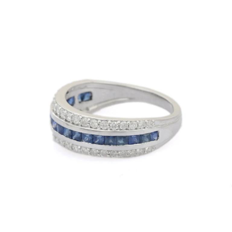 For Sale:  Blue Sapphire Diamond Engagement Band 925 Solid Silver, Everyday Women Ring 11