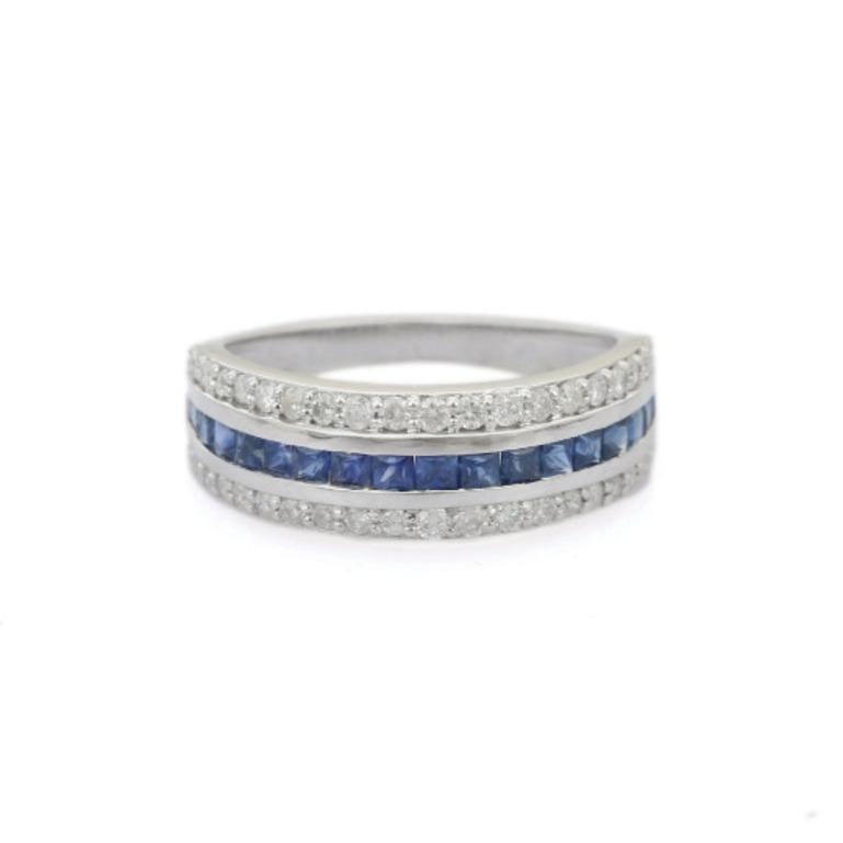 En vente :  Bague de fiançailles saphir bleu diamant en argent massif 925, bague pour femme de tous les jours 3