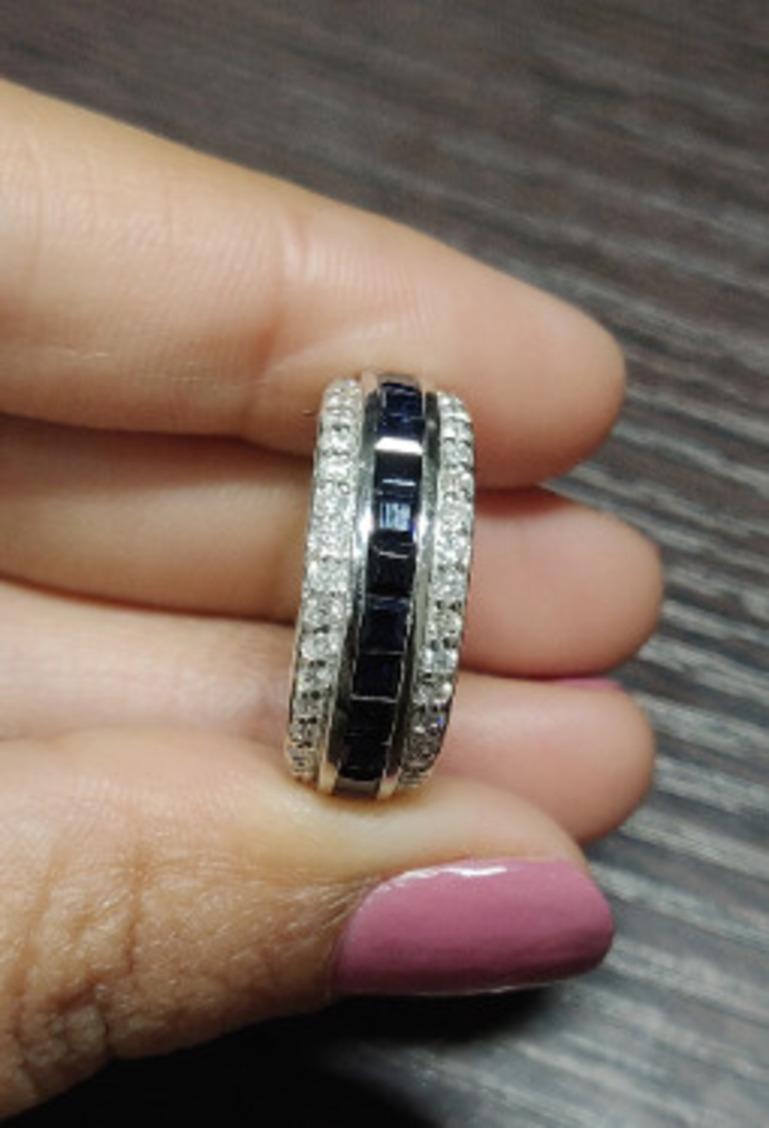 En vente :  Bague de fiançailles saphir bleu diamant en argent massif 925, bague pour femme de tous les jours 6