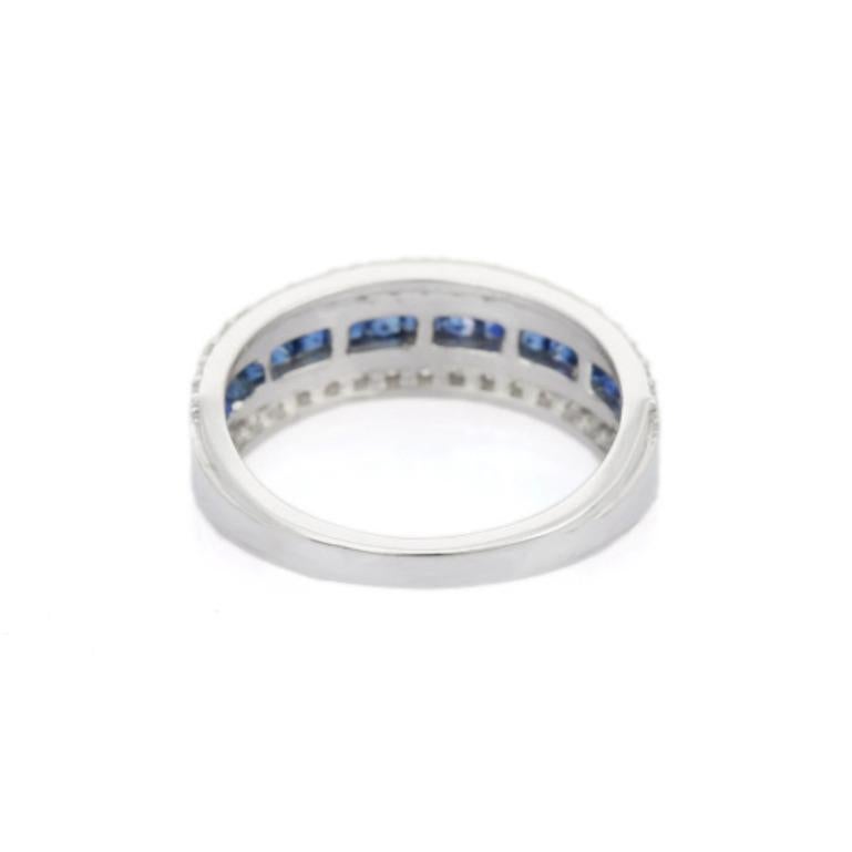 For Sale:  Blue Sapphire Diamond Engagement Band 925 Solid Silver, Everyday Women Ring 7