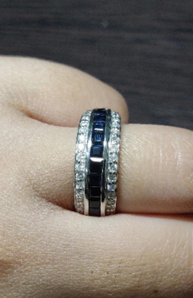 For Sale:  Blue Sapphire Diamond Engagement Band 925 Solid Silver, Everyday Women Ring 9