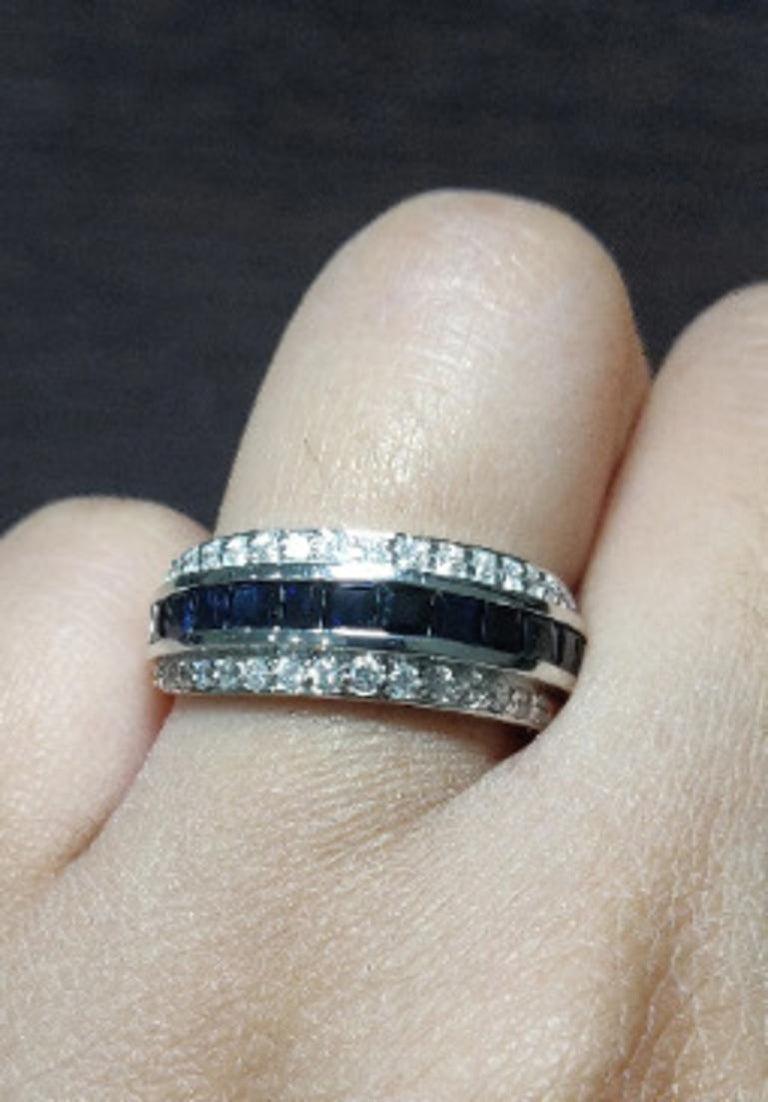 For Sale:  Blue Sapphire Diamond Engagement Band in 925 Solid Silver Everyday Ring for Mom 11
