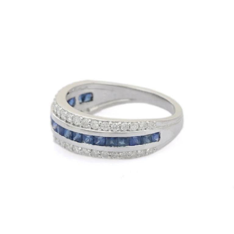For Sale:  Blue Sapphire Diamond Engagement Band in 925 Solid Silver Everyday Ring for Mom 12