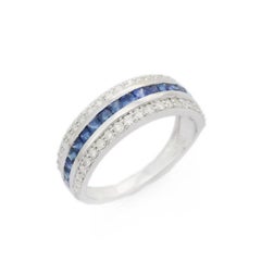 Blue Sapphire Diamond Engagement Band in 925 Solid Silver Everyday Ring for Mom