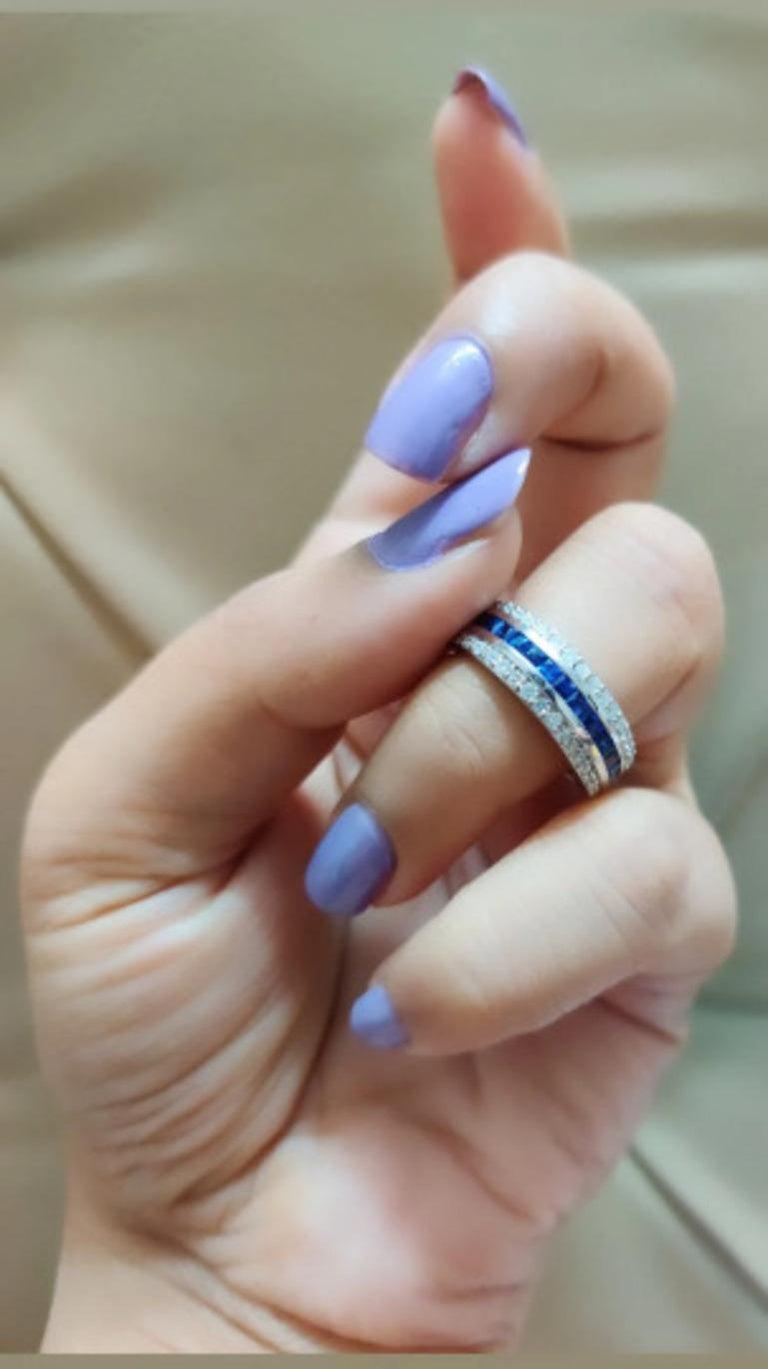 For Sale:  Blue Sapphire Diamond Engagement Band in 925 Solid Silver Everyday Ring for Mom 3