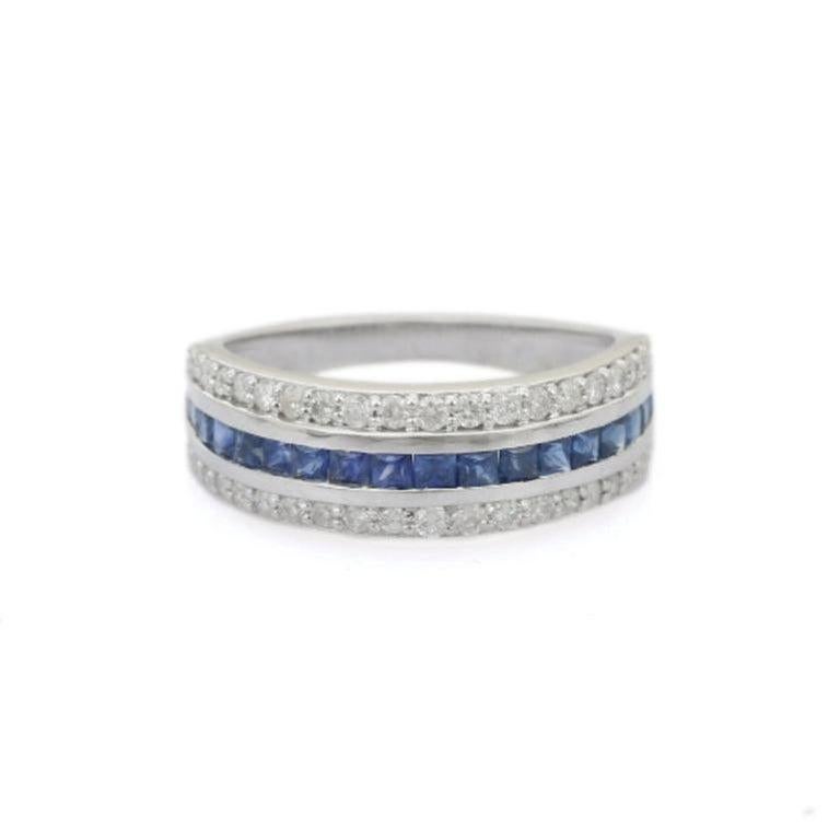 For Sale:  Blue Sapphire Diamond Engagement Band in 925 Solid Silver Everyday Ring for Mom 4