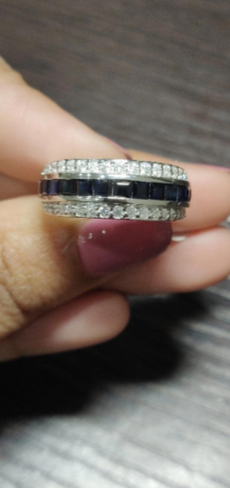 For Sale:  Blue Sapphire Diamond Engagement Band in 925 Solid Silver Everyday Ring for Mom 5