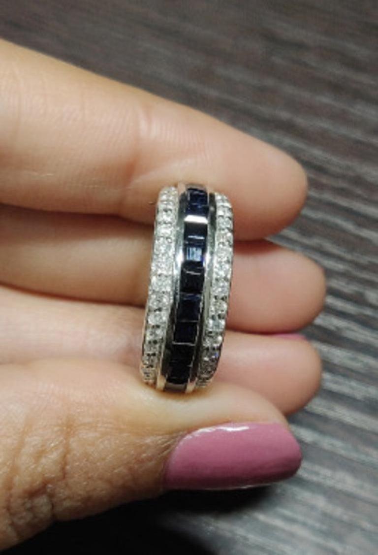 For Sale:  Blue Sapphire Diamond Engagement Band in 925 Solid Silver Everyday Ring for Mom 7
