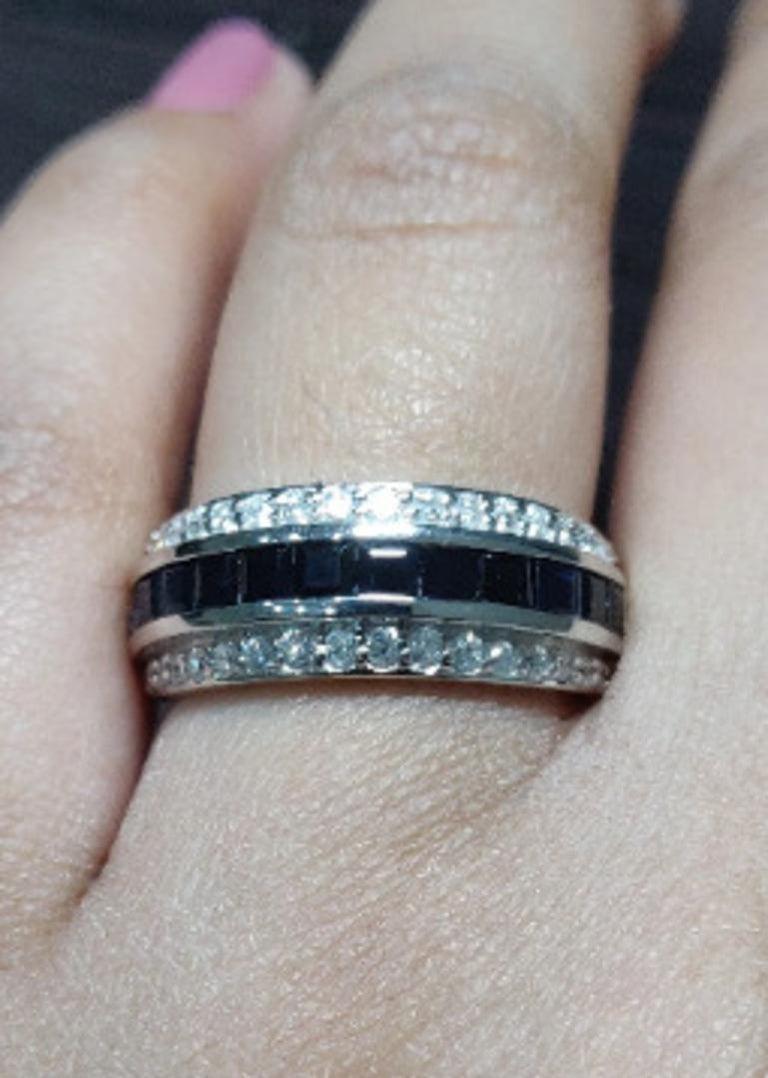For Sale:  Blue Sapphire Diamond Engagement Band in 925 Solid Silver Everyday Ring for Mom 9