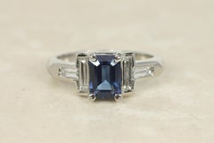 1.52 Carat Emerald-Cut Blue Sapphire & Diamond Engagement Ring