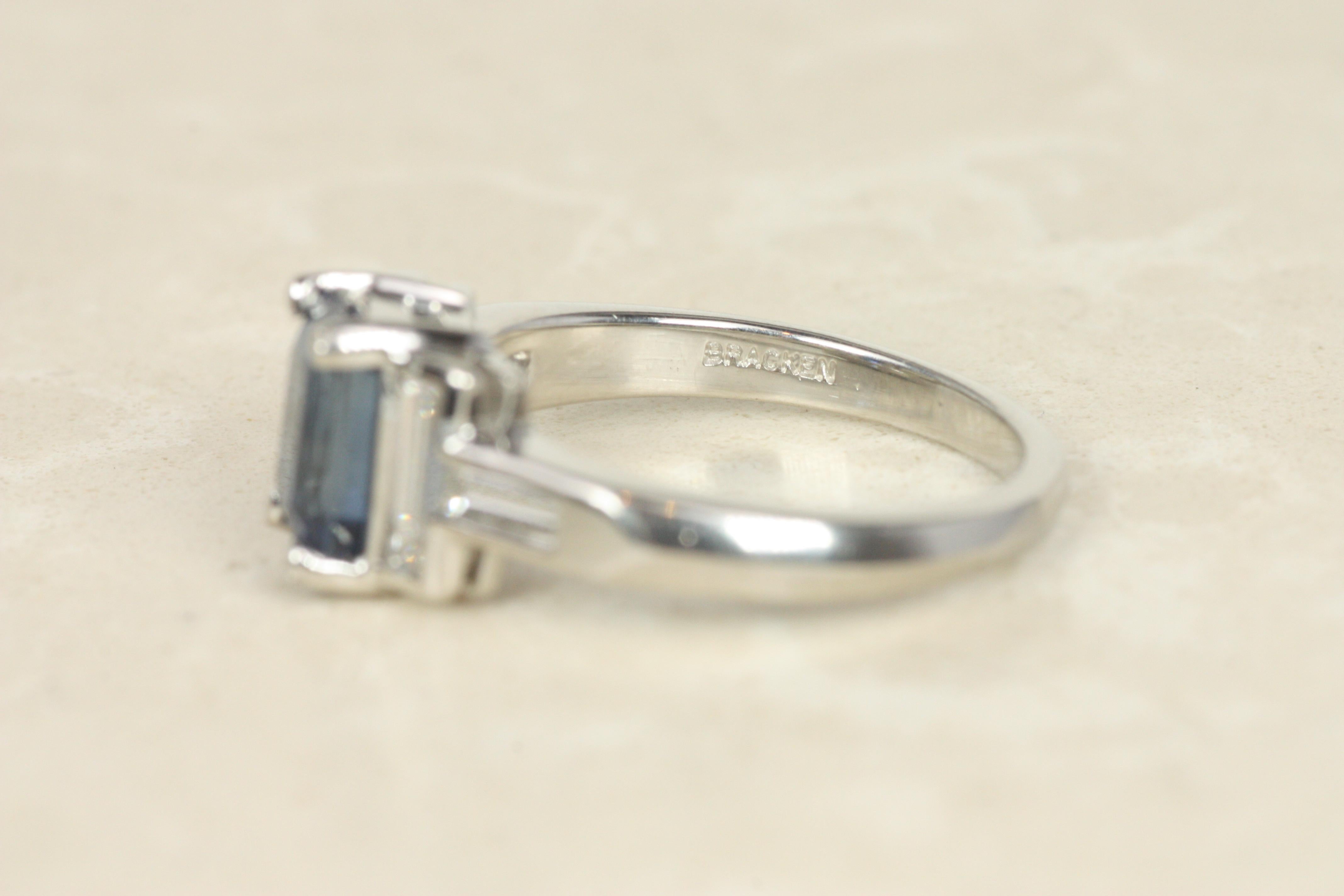 Blue Sapphire & Diamond Engagement Ring – 1.52ct Emerald Cut in Platinum For Sale 2