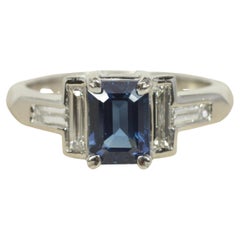 Blue Sapphire & Diamond Engagement Ring – 1.52ct Emerald Cut in Platinum