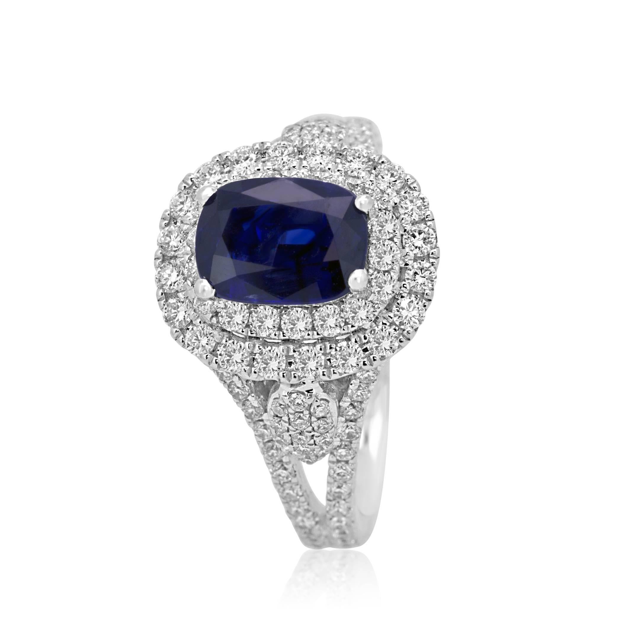 Modern Blue Sapphire Diamond Fashion Double Halo Bridal Fashion Ring