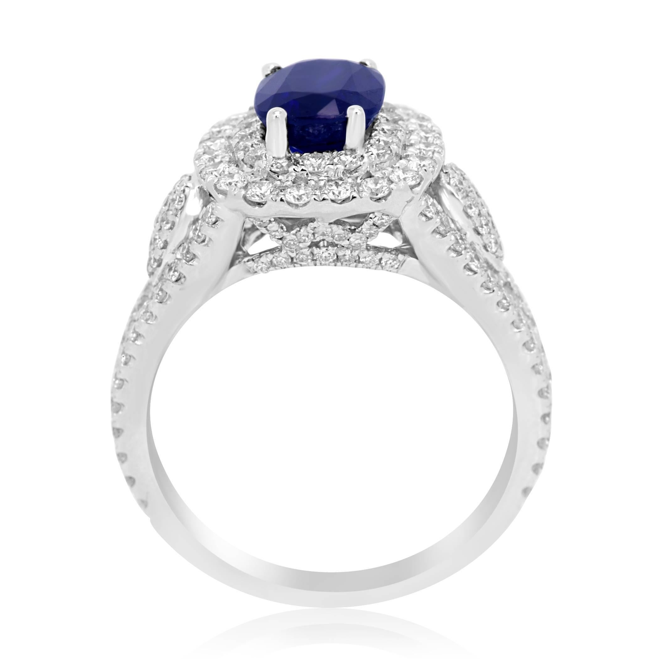 Cushion Cut Blue Sapphire Diamond Fashion Double Halo Bridal Fashion Ring