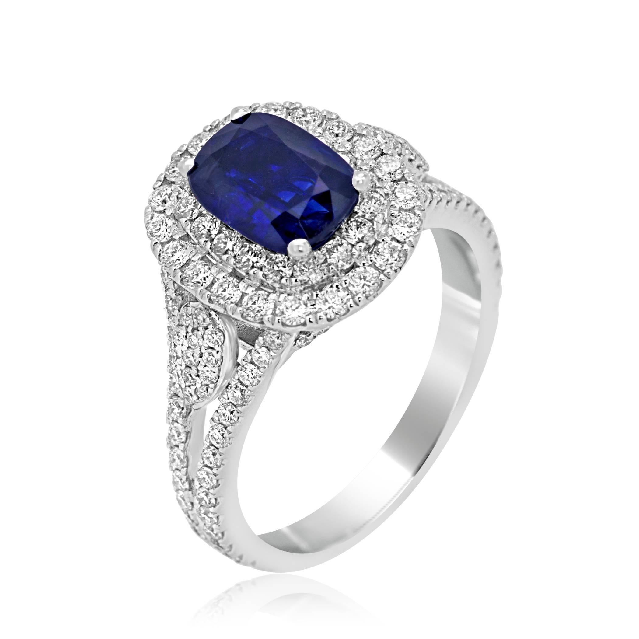 Women's or Men's Blue Sapphire Diamond Fashion Double Halo Bridal Fashion Ring