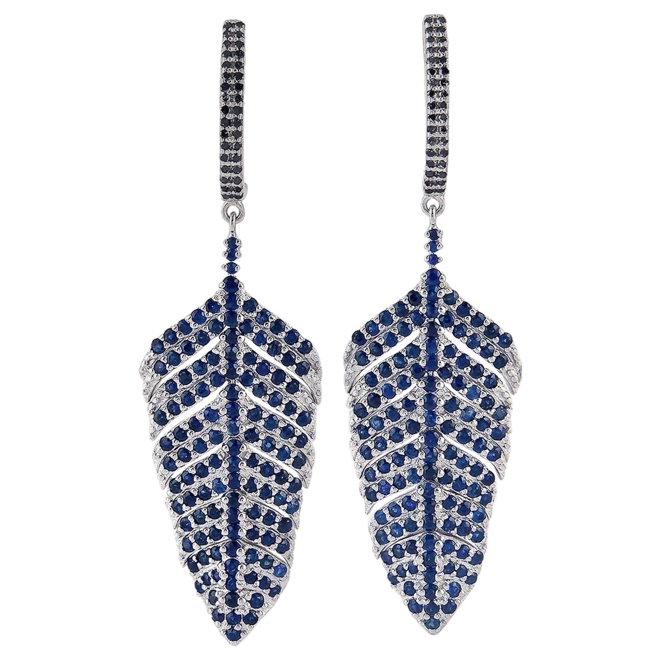 Blue Sapphire Diamond Feather Earrings