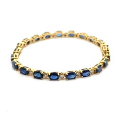Blue Sapphire Diamond Fine Jewellery Yellow Gold Tennis Bracelet