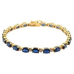 Blue Sapphire Diamond Fine Jewellery Yellow Gold Tennis Bracelet