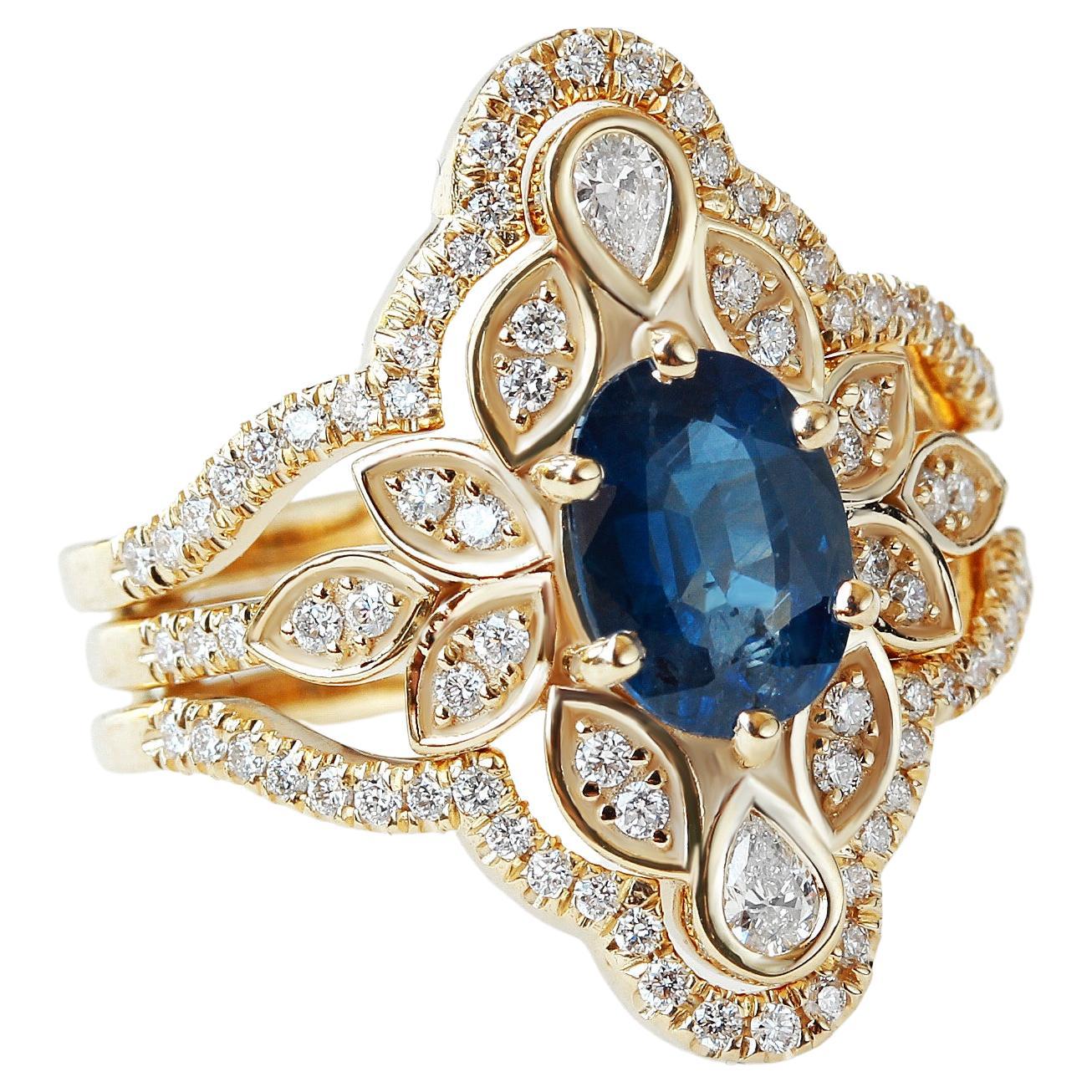 Verlobungsring mit blauem Saphir und Diamant-Blumen und Diamant-Ring mit Diamant-Ring, Lily #4  im Angebot
