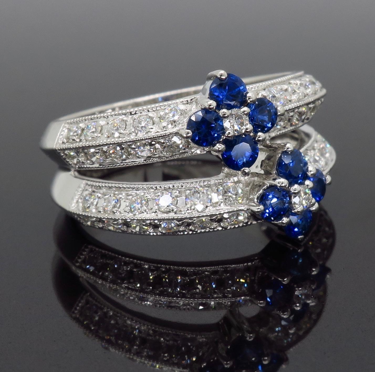 Blue Sapphire and Diamond Flower Ring 5