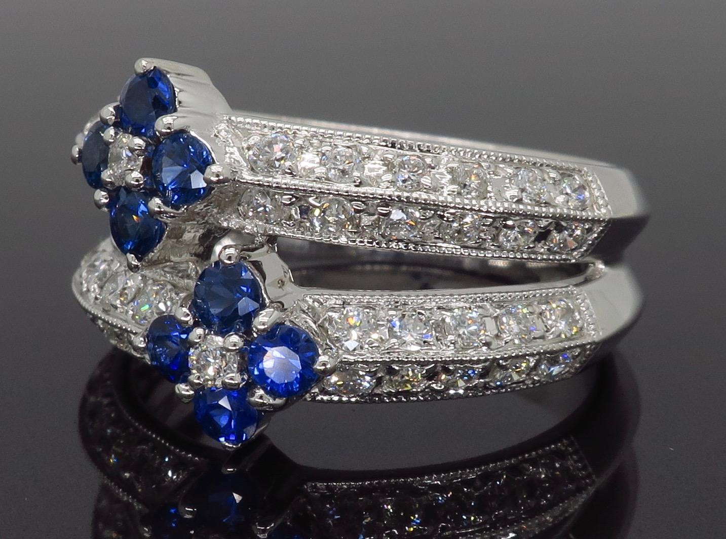 Blue Sapphire and Diamond Flower Ring 1